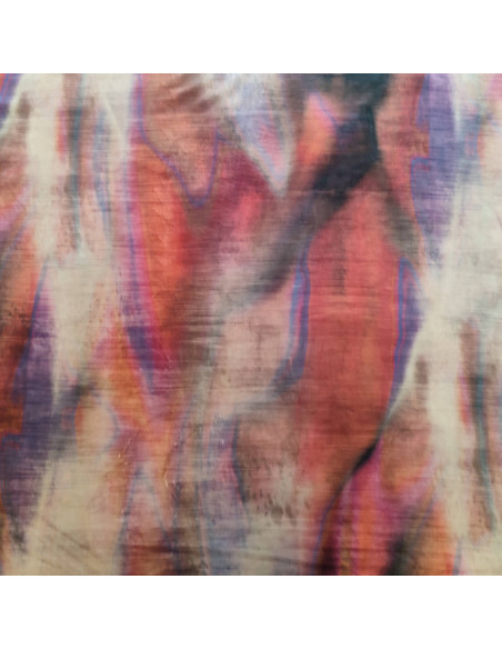 Tissu velours stretch tie dye brillant rose orangé - tissus habillement au mètre Biarritz - vêtement sur mesure