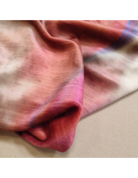 zoom Tissu velours stretch effet tie and dye orange rose brillant - tissus habillement au mètre mercerie Biarritz