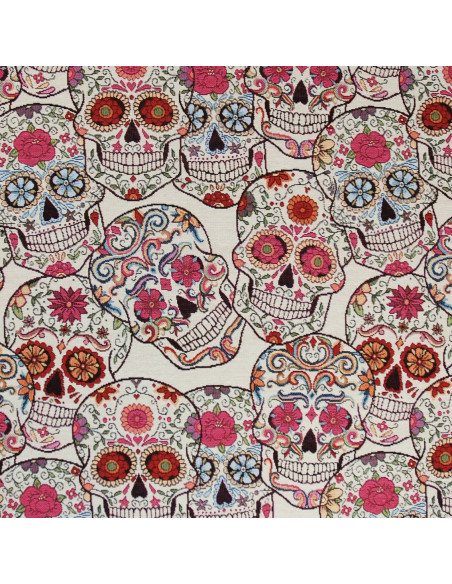 Tissu jacquard cranes tetes de morts skull calaveras - tissus Ameublement au mètre - refection siège rideau sur mesure
