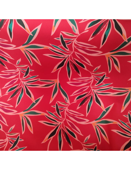 Toile coton framboise ETIENNE feuillage - Tissus Ameublement au mètre pour rideaux sur mesure coussins réfection accessoires