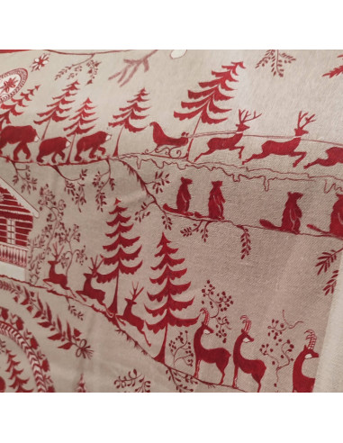 BELLEVUE Tissu toile de lin thème Noël fond ficelle Thévenon - tissus ameublement au mètre - coussin, rideaux, petit mobilier