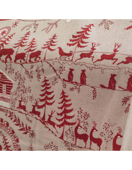 BELLEVUE Tissu toile de lin thème Noël fond ficelle Thévenon - tissus ameublement au mètre - coussin, rideaux, petit mobilier