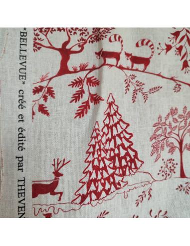 zoom BELLEVUE Tissu toile lin  Noël fond crème Thévenon - tissus ameublement au mètre - coussin, rideaux, petit mobilier