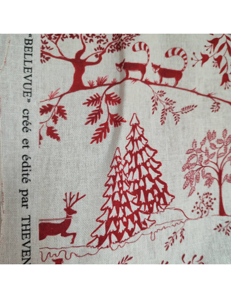 zoom BELLEVUE Tissu toile lin  Noël fond crème Thévenon - tissus ameublement au mètre - coussin, rideaux, petit mobilier