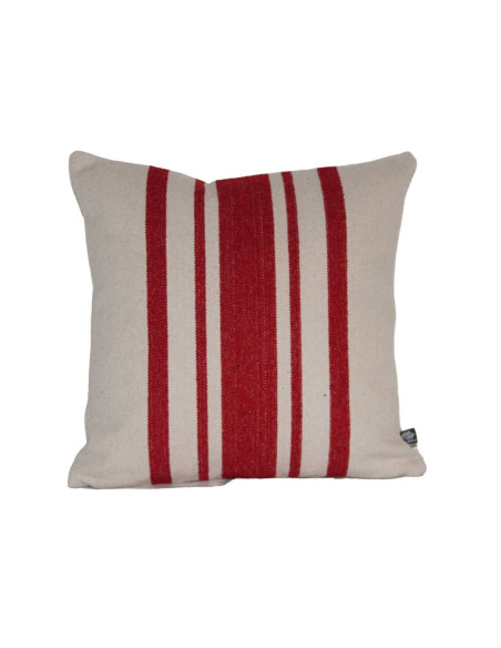 Coussin lin lavé naturel rayure basque rouge 45x45 Sud etoffe - linge de maison accessoire décoration interieure Biarritz