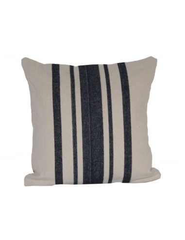 Coussin lin lavé naturel rayure basque bleu 45x45 Sud etoffe - linge de maison accessoire décoration interieure Biarritz