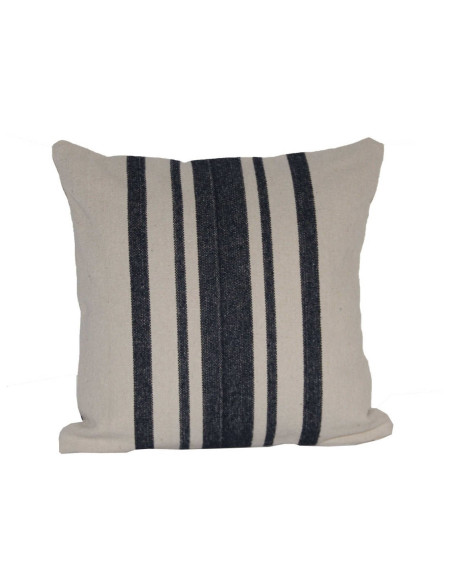 Coussin lin lavé naturel rayure basque bleu 45x45 Sud etoffe - linge de maison accessoire décoration interieure Biarritz