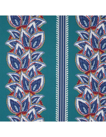 Toile coton CYRUS vert bleu style frise perse Thevenon - Tissu ameublement au mètre - réfection siège fauteuil canapé