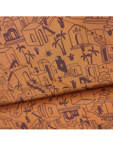 Tissu toile coton canva terracota tropical cottage Maroc POPPY - Tissus Ameublement habillement au mètre