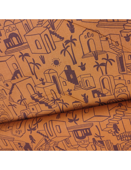 Tissu toile coton canva terracota tropical cottage Maroc POPPY - Tissus Ameublement habillement au mètre