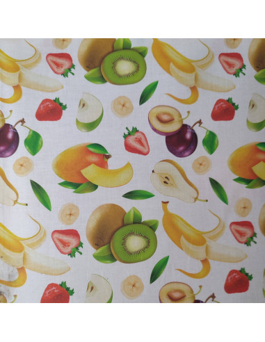 Tissu coton fruits coupés kiwi fraise poire banane - Tissus Ameublement habillement mercerie