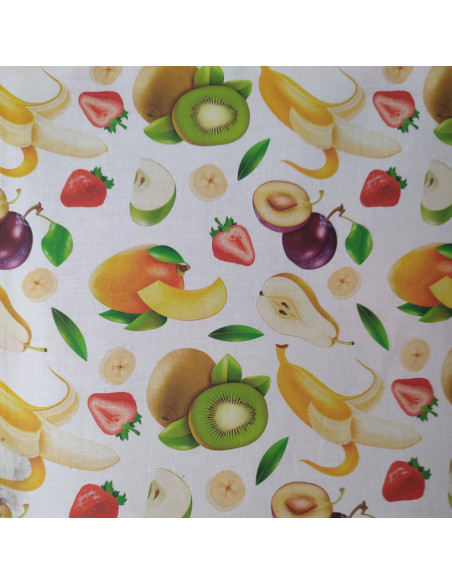 Tissu coton fruits coupés kiwi fraise poire banane - Tissus Ameublement habillement mercerie