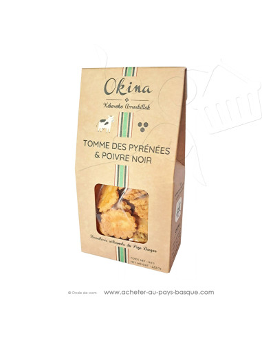 Biscuits apéritifs au Fromage de Vache Tomme des Pyrénées IGP et Poivre noir - 80g - biscuiterie artisanale OKINA