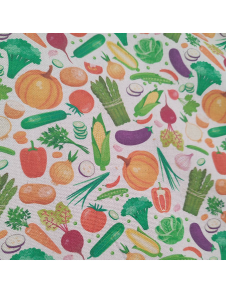 Tissu coton thème potager légumes du jardin courgette maïs citrouille poivron - Tissus Ameublement habillement au mètre