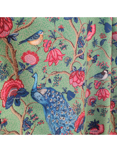 Tissu percale coton ALEXANDRA fond vert grande laize 280cm paon Thevenon - tissus ameublement Biarritz - rideaux coussin sièges