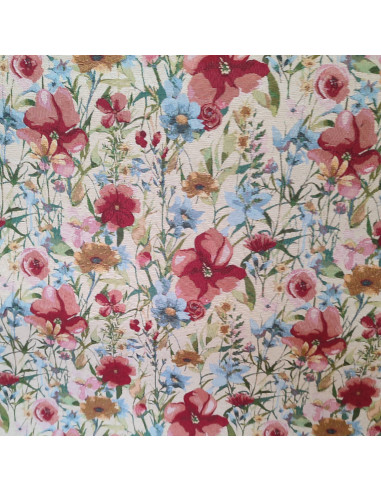 Tissu jacquard gobelin jardin champ fleur sauvage - Tissus ameublement au mètre - coussin rideaux sur mesure réfection siège