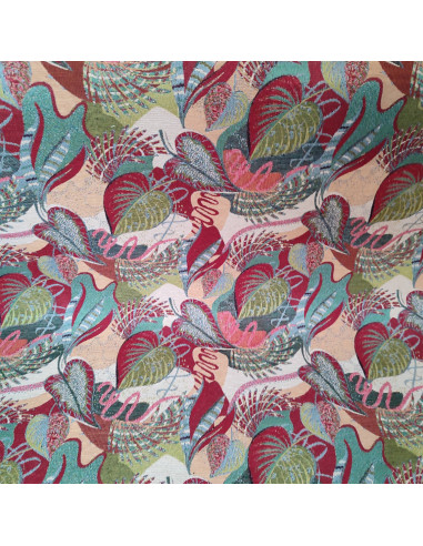 Tissu gobelin jacquard feuilles et feuillage coloré - Tissus ameublement au mètre - coussin rideaux sur mesure réfection siège
