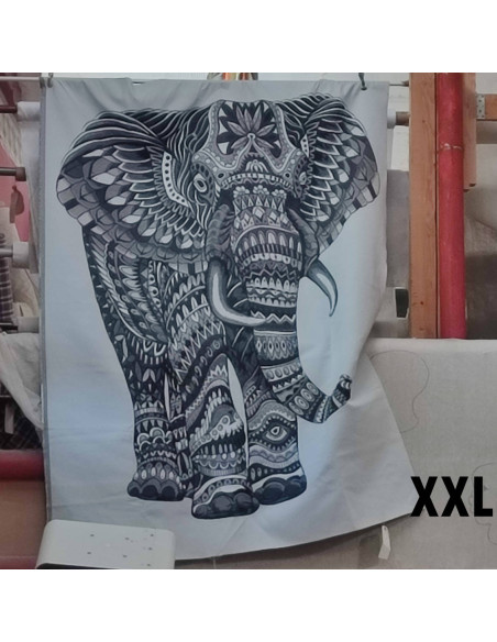 Panneau tapisserie tissu jacquard gobelin éléphant noir et blanc 200 x 140 - décoration tenture murale - Tissus Ameublement