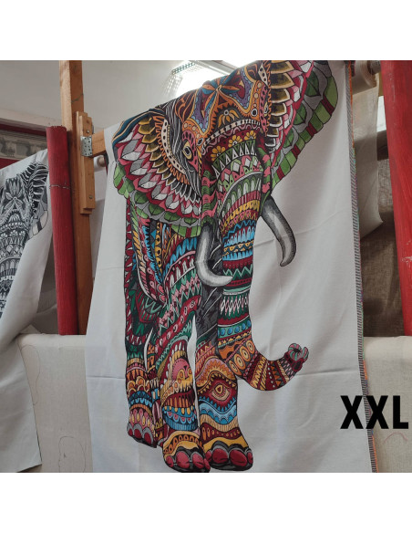 Panneau tapisserie tissu jacquard gobelin éléphant multicolore 200 x 140 - décoration tenture murale - Tissus Ameublement