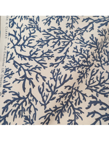 zoom Tissu coton thème mer corail récif corallien bleu marine - Tissus Ameublement habillement au mètre - mercerie Biarritz