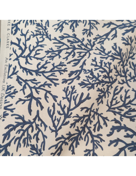 zoom Tissu coton thème mer corail récif corallien bleu marine - Tissus Ameublement habillement au mètre - mercerie Biarritz