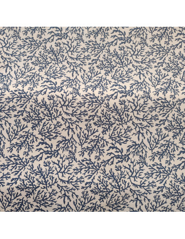 Tissu coton panama thème mer corail récif corallien bleu marine - Tissus Ameublement habillement mercerie Biarritz