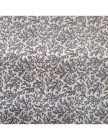 Tissu coton panama thème mer corail récif corallien bleu marine - Tissus Ameublement habillement mercerie Biarritz