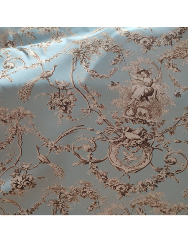 zoom Tissu percale coton LUDIVINE toile de jouy fond bleu THEVENON - tissu ameublement au mètre pour linge de lit
