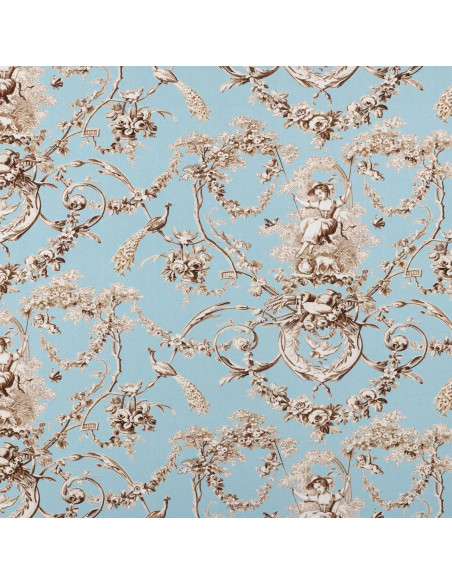 Tissu percale coton LUDIVINE toile de jouy fond bleu THEVENON - tissu ameublement au mètre pour linge de lit