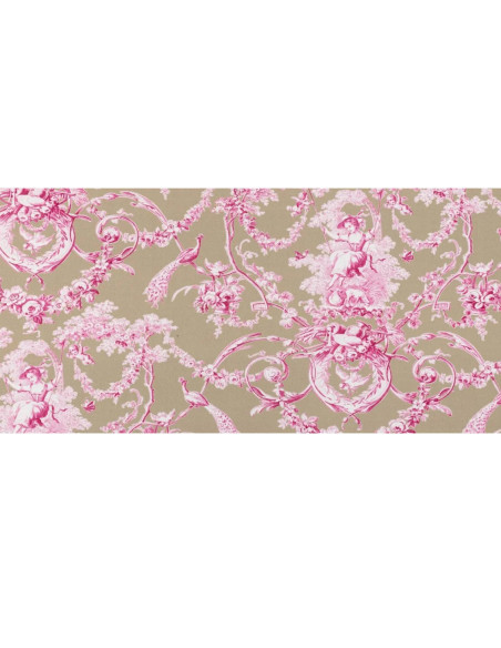 Tissu percale coton toile de jouy LUDIVINE  fond rose lin THEVENON - tissu ameublement au mètre pour linge de lit