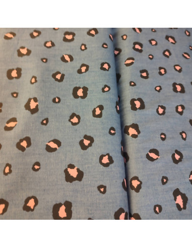 Tissu chambray Coton habillement léopard rose couleur jean - tissus habillement au mètre vente en ligne