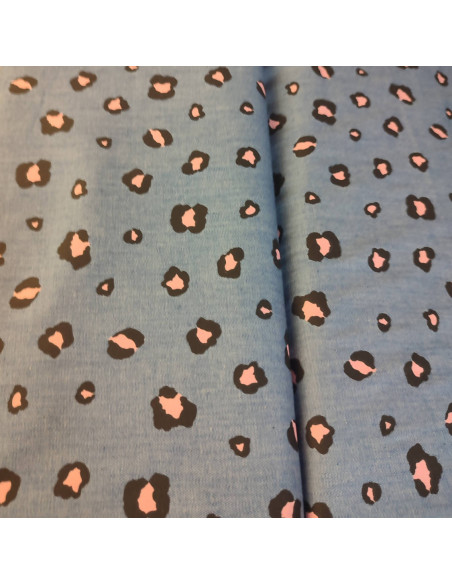 Tissu chambray Coton habillement léopard rose couleur jean - tissus habillement au mètre vente en ligne