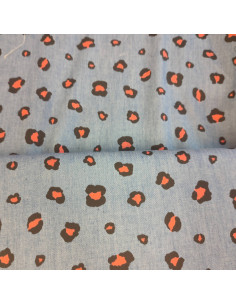 Tissu chambray Coton habillement léopard rouge couleur jean - tissus habillement au mètre vente en ligne