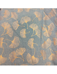 Tissu chambray Coton motif ginkgo biloba doré couleur jean - tissus habillement au mètre vente en ligne