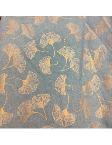 Tissu chambray Coton motif ginkgo biloba doré couleur jean - tissus habillement au mètre vente en ligne