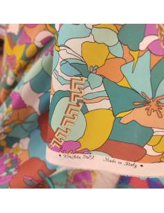 Tissu soie italienne motifs floraux et effet chaines dorées - tissus habillement soies haute couture - vetement sur mesure