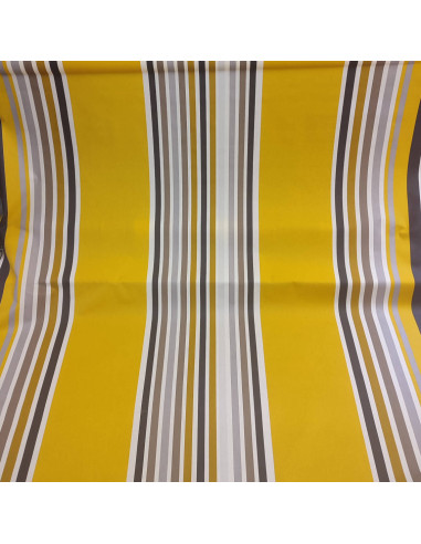 Nappe rayures basques toile enduite jaunes grises blanches - acheter nappe basque sur mesure - tissus ameublement biarritz