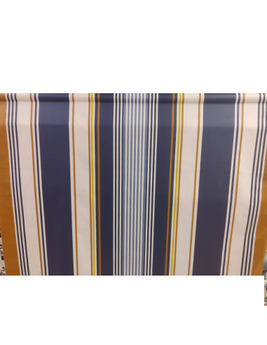 Nappes enduites rayure traditionnelle Basques marine moutarde - art de la table - tissus ameublement au mètre