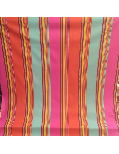 Nappes Toile enduite rayures traditionnelles Basques rose orange turquoise- art de la table - tissus ameublement au mètre