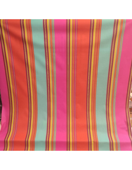Nappes Toile enduite rayures traditionnelles Basques rose orange turquoise- art de la table - tissus ameublement au mètre