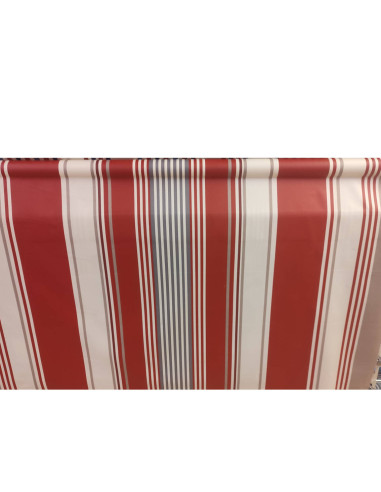 Nappe toile enduite rayure Basque rouge blanc gris
