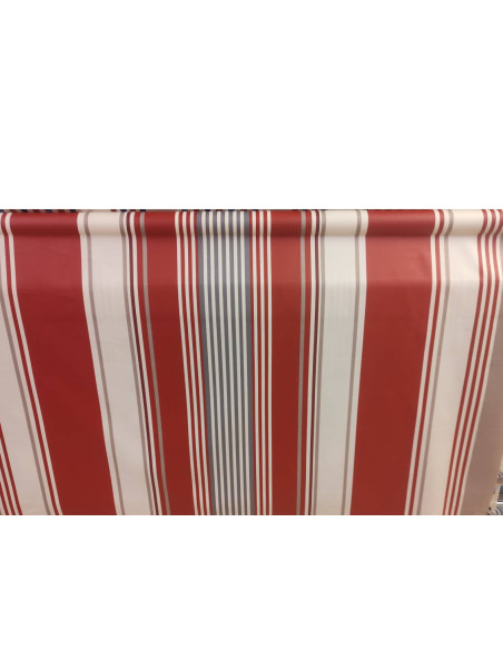 Nappe toile enduite rayure Basque rouge blanc gris