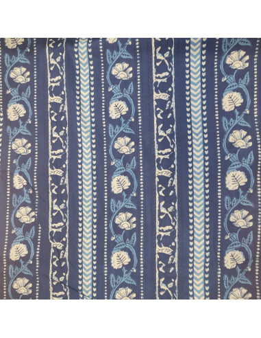 Tissu voile de Coton floral bleu - Taj Mahal indigo - Tissus habillement au mètre vente en ligne - mercerie biarritz