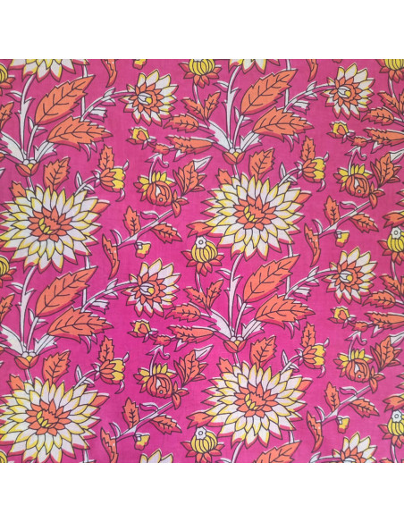 Tissu voile de Coton fleur rose orange India spirit pink Dahlia - Tissus habillement au mètre vente en ligne - mercerie biarritz