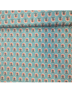 Tissu voile de Coton bleu ciel petite fleur rose Esprit indien - Tissus habillement au mètre vente en ligne - mercerie biarritz