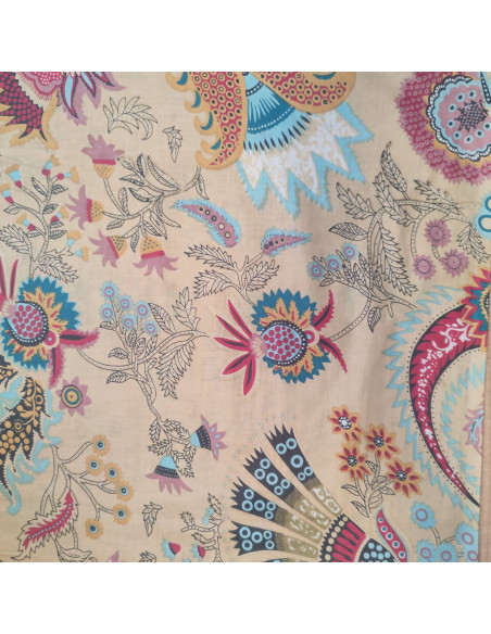 Tissu voile de Coton beige esprit indien "Rang Mahal Flowers" - Tissus habillement au mètre vente en ligne - mercerie biarritz