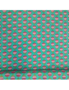 Tissu voile de Coton bleu vert lotus rose esprit indien Taj Mahal - Tissus habillement au mètre vente en ligne mercerie