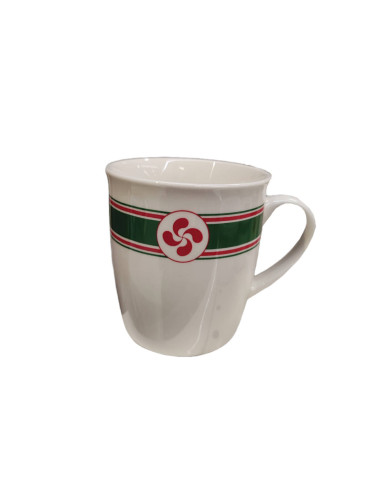 Un Mug de la collection Tissage avec sa croix basque et ses lignes rouge et vert