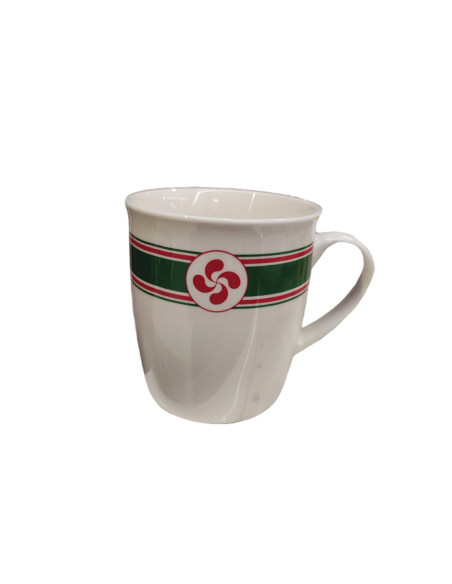 Un Mug de la collection Tissage avec sa croix basque et ses lignes rouge et vert
