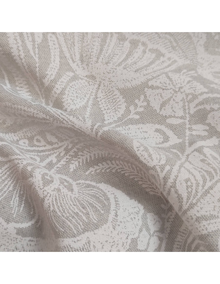 Zoom toile savoie polycoton ASILAH feuillage blanc mat STOF - Tissus Ameublement au mètre rideaux coussins nappe déco